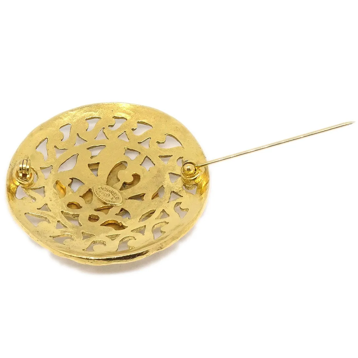 CHANEL 1995 FRETWORK PAISLEY Brooch Gold 60392
