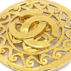 CHANEL 1995 FRETWORK PAISLEY Brooch Gold 60392
