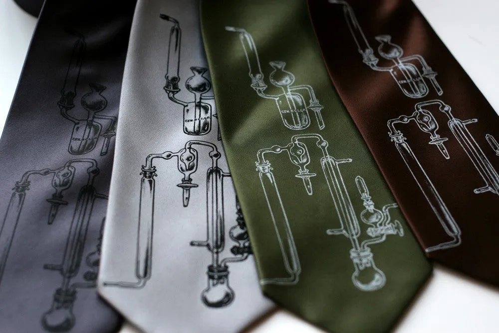 Chemistry Lab Glass Silk Necktie. "Experiment" test tubes tie.