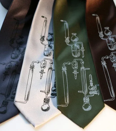 Chemistry Lab Glass Silk Necktie. "Experiment" test tubes tie.