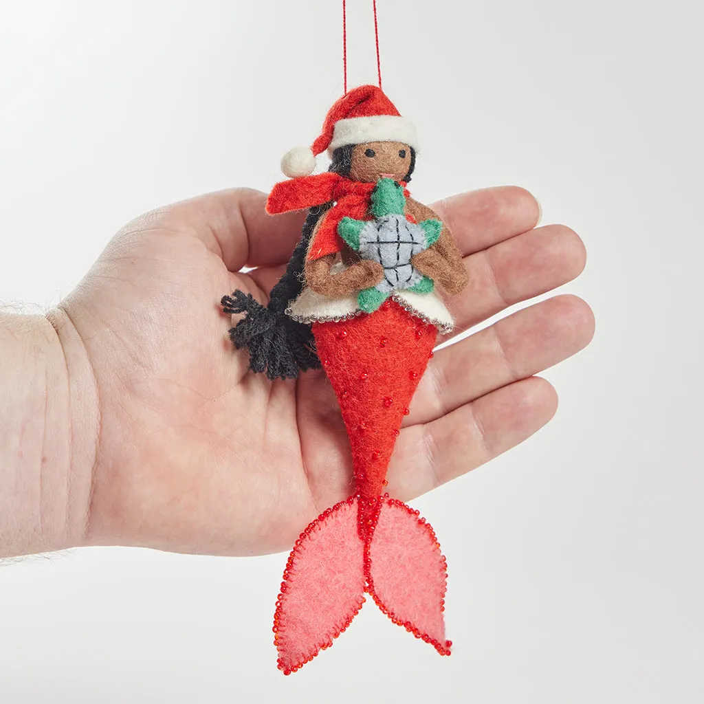 Christmas Mermaid with Turtle Ornament