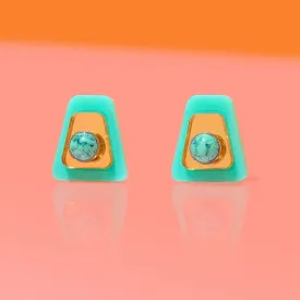 Deco Stud Earrings | Blue/Gold