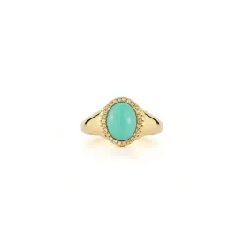 Diamond & Turquoise Cabochon Signet Ring