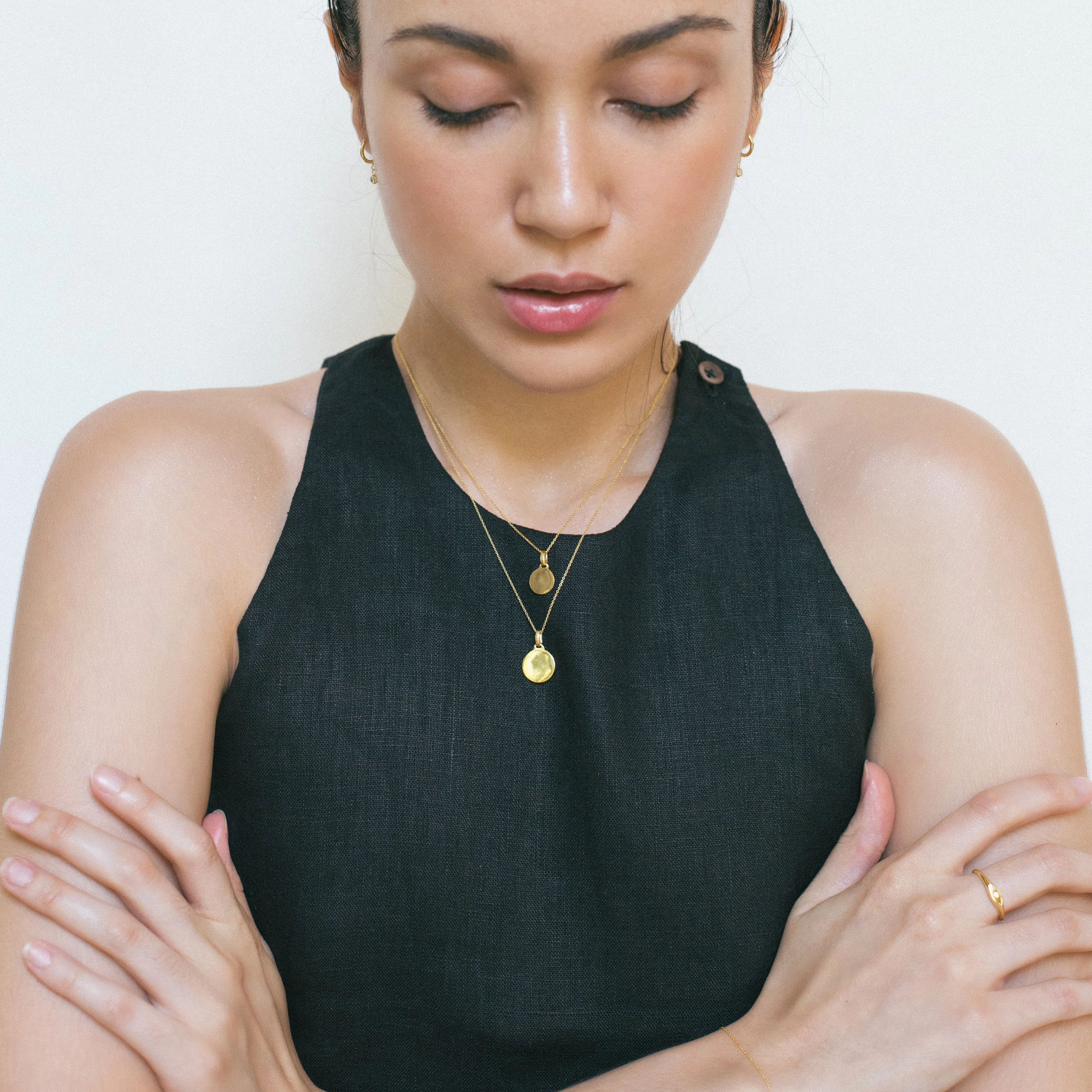Disc Pendant Necklace, Solid Gold, Free Manual Engraving