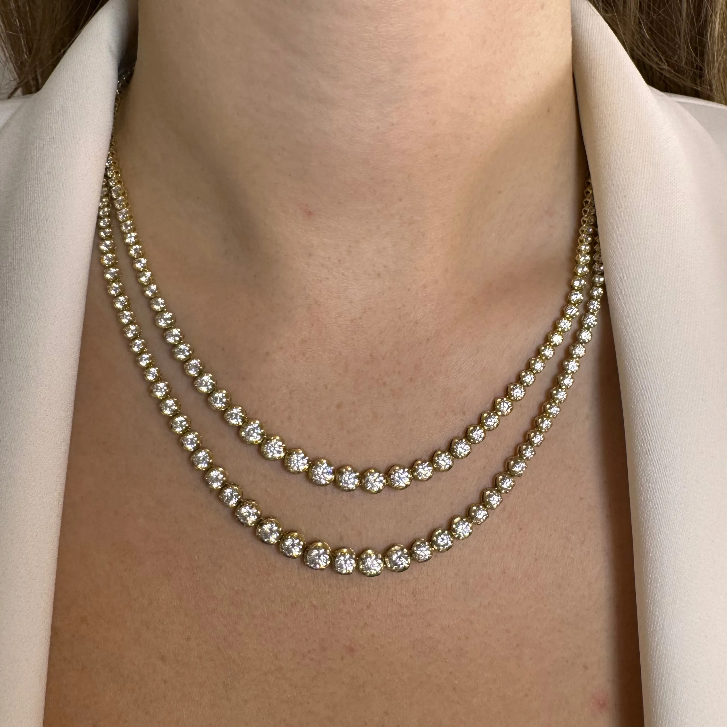 Double Row 15 Carat Round Brilliant Cut Diamond Illusion Set Tennis Necklace NE51062