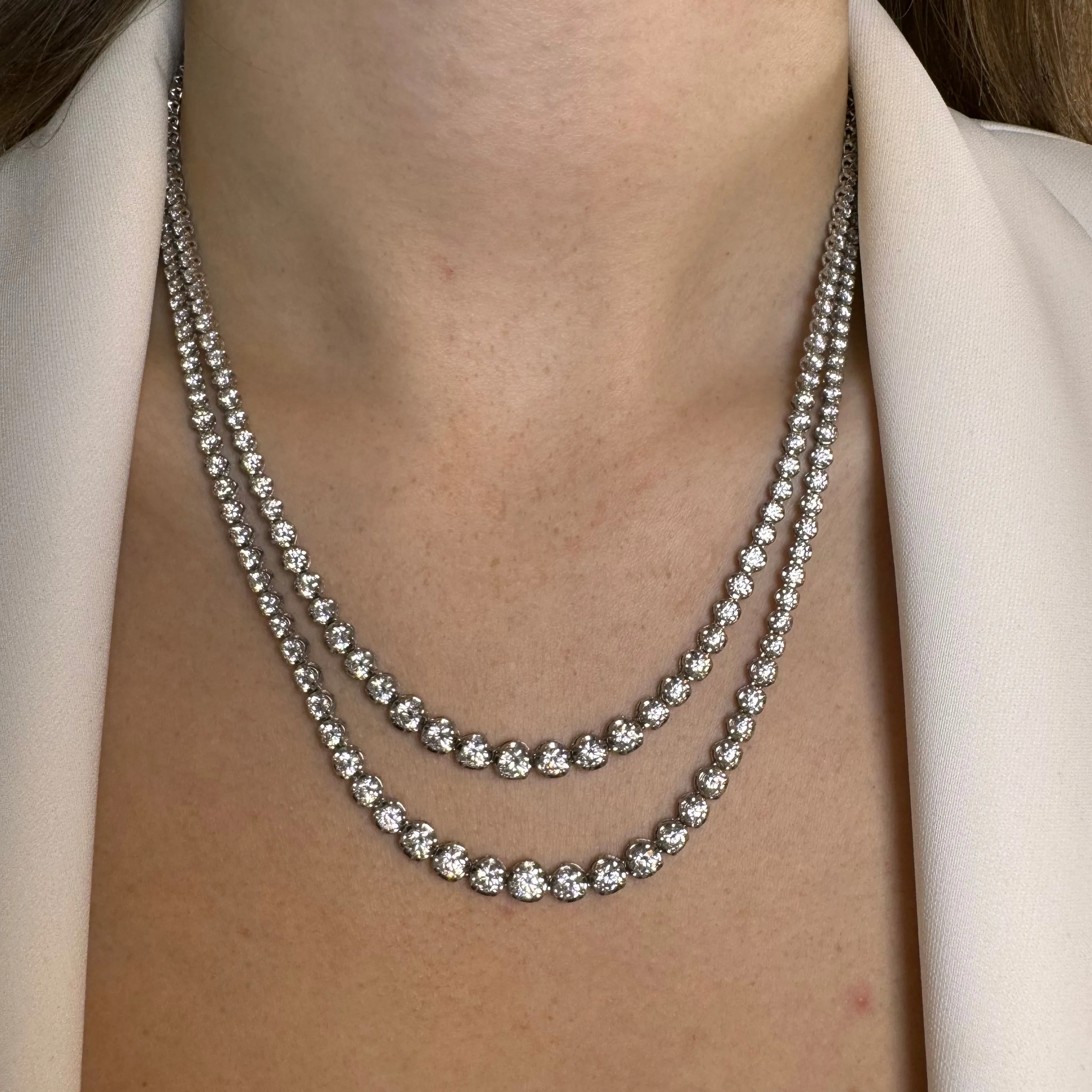 Double Row 15 Carat Round Brilliant Cut Diamond Illusion Set Tennis Necklace NE51062