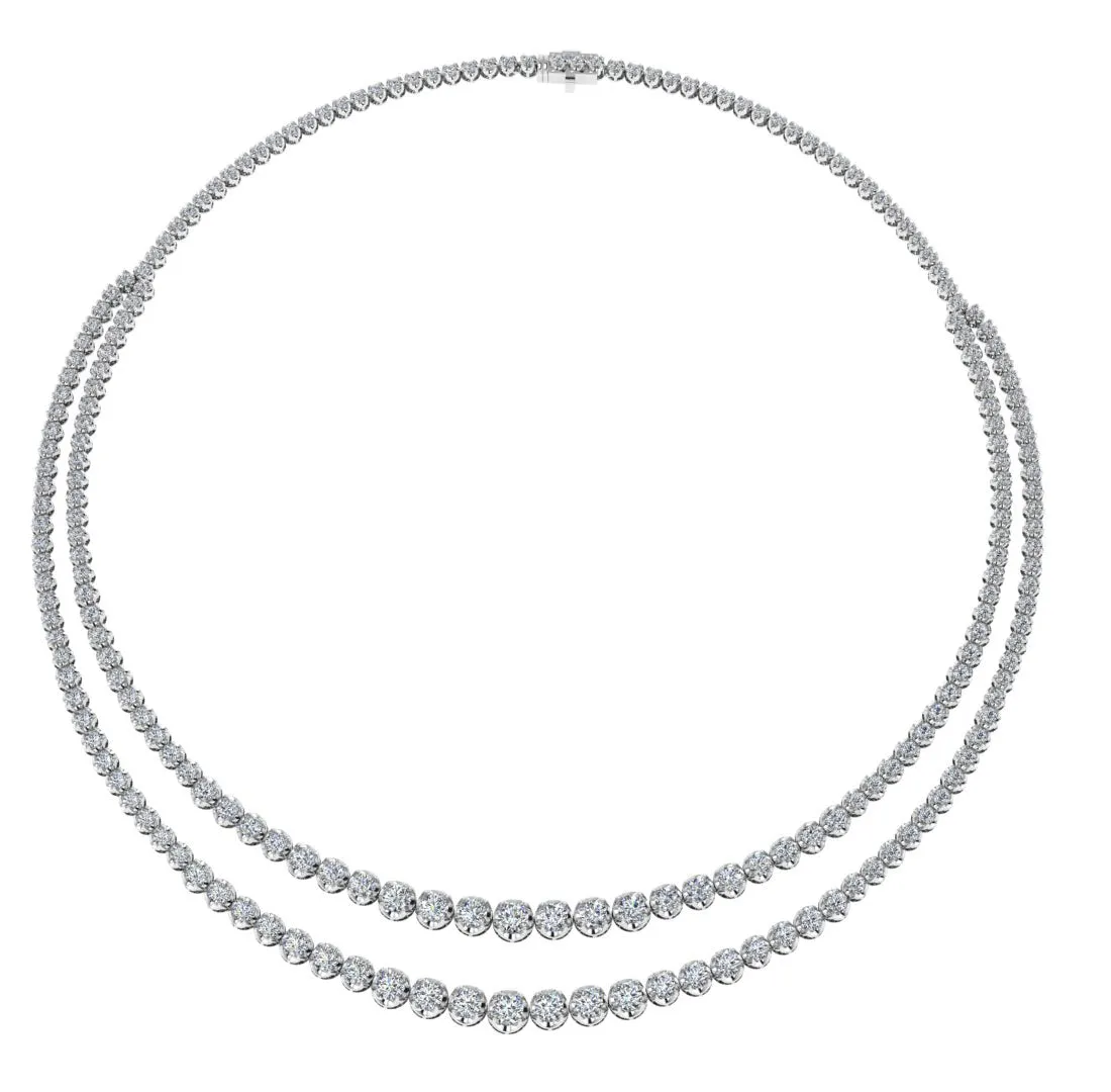 Double Row 15 Carat Round Brilliant Cut Diamond Illusion Set Tennis Necklace NE51062