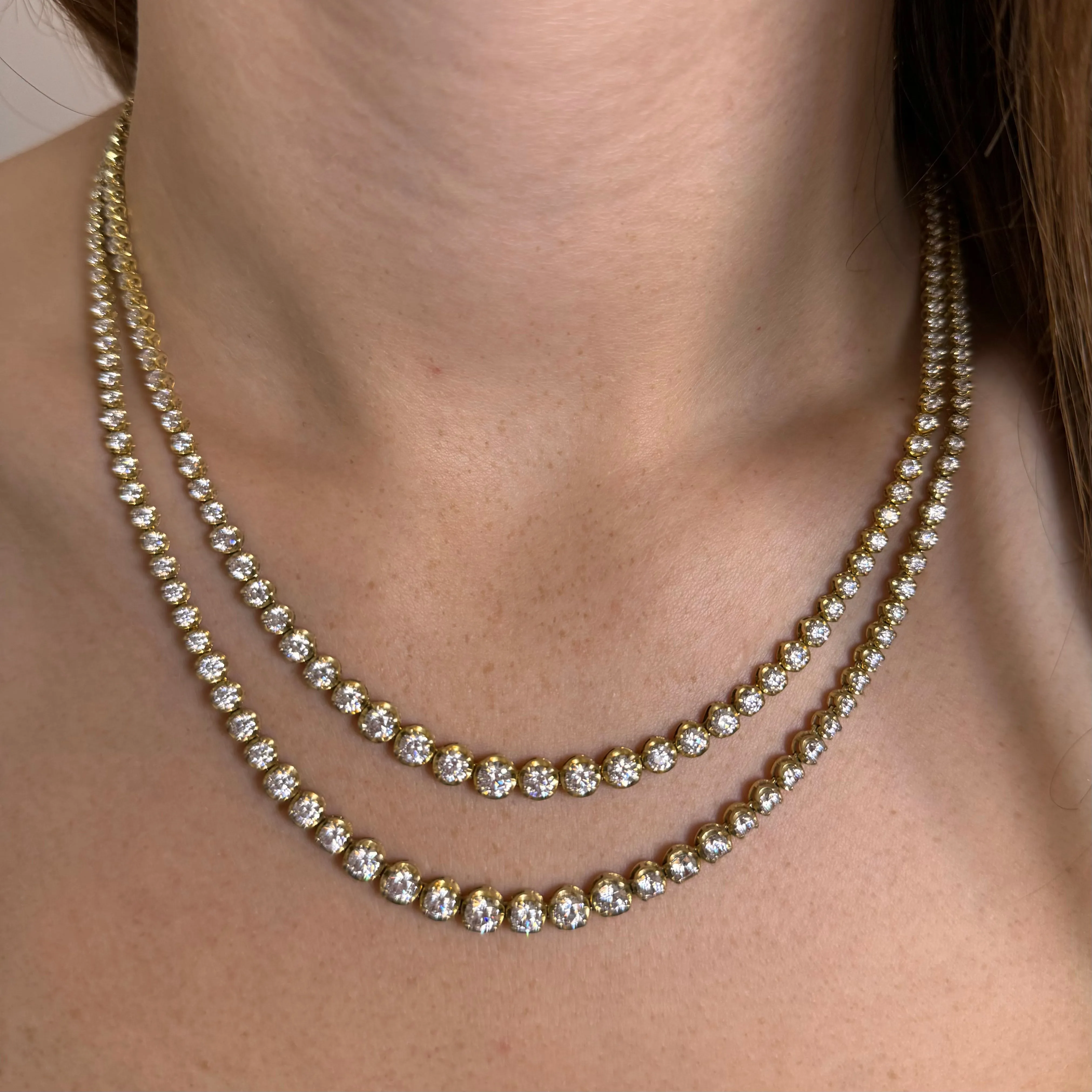 Double Row 15 Carat Round Brilliant Cut Diamond Illusion Set Tennis Necklace NE51062