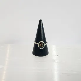 Dragon Sterling Silver Stacking Ring  with Black and Gold Glass Cabochon