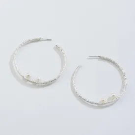 Μedium open hoops with pearls - earrings - silver 925