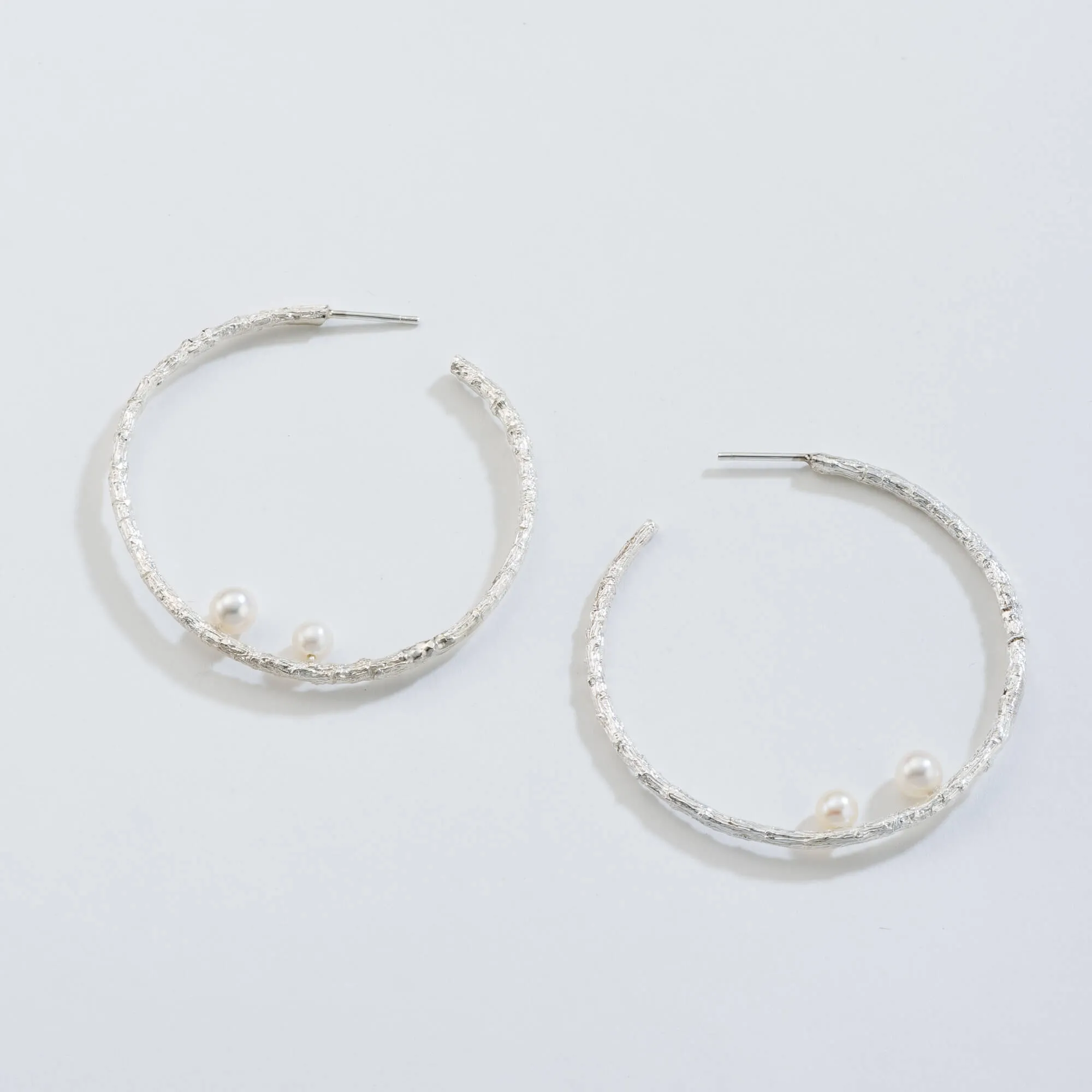 Μedium open hoops with pearls - earrings - silver 925