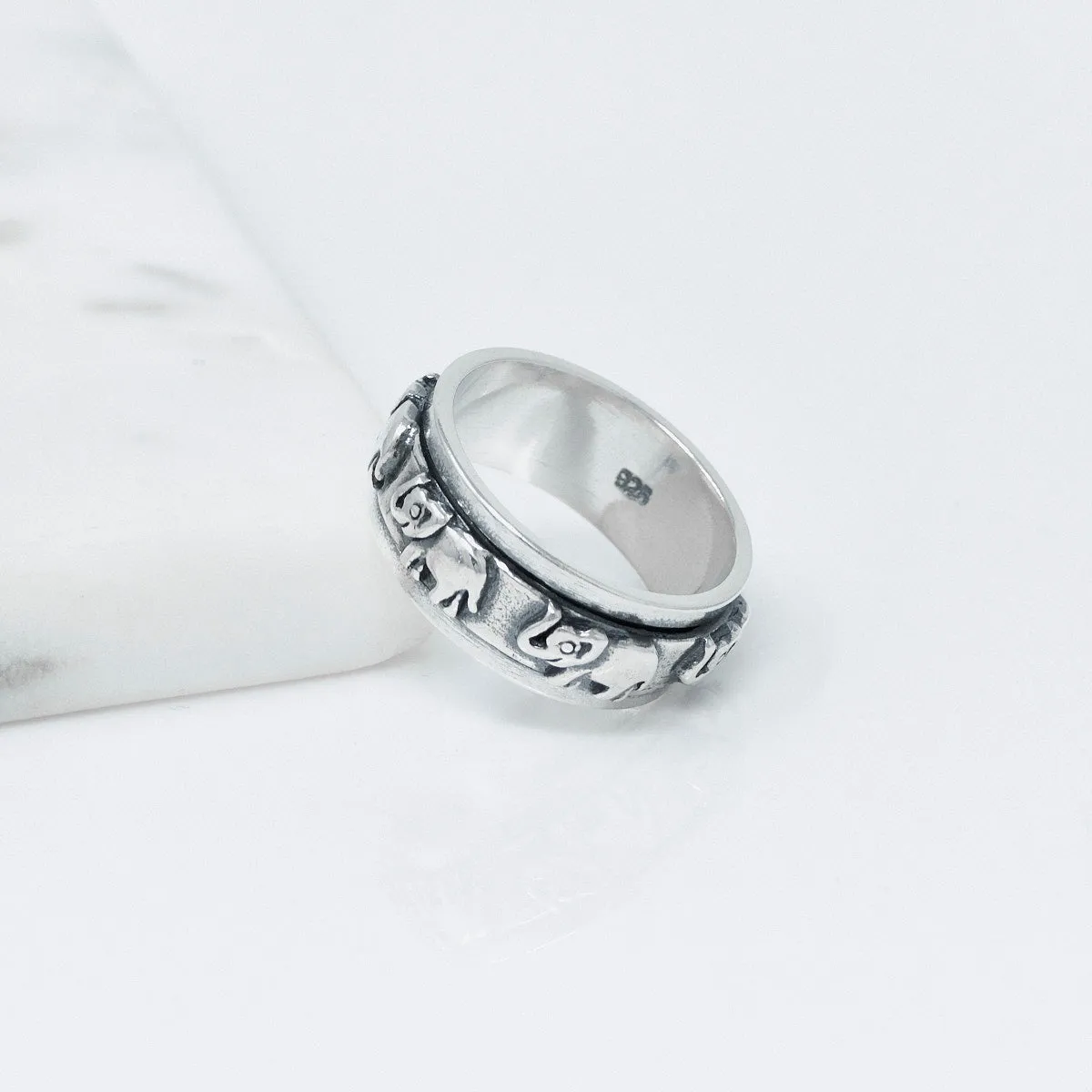 Elephant Ring For Men Women 8mm Sterling Silver Spinning Ring Spinner Band