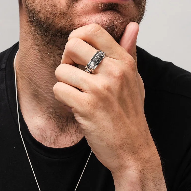 Elephant Ring For Men Women 8mm Sterling Silver Spinning Ring Spinner Band