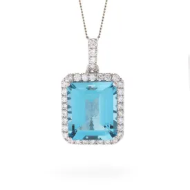 Emerald Cut Aquamarine Diamond Halo Pendant