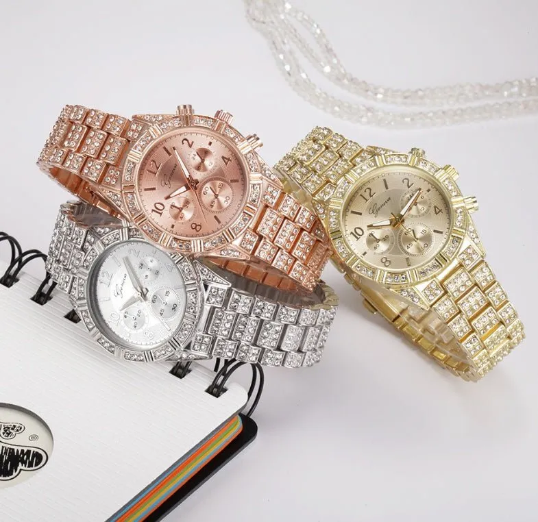 Geneva Crystal Quartz Stainless Steel Analog Sport Watch
