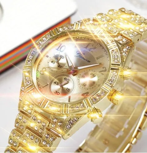 Geneva Crystal Quartz Stainless Steel Analog Sport Watch