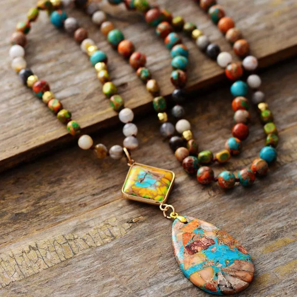 'Gidharra' Agate & Jasper Pendant Necklace