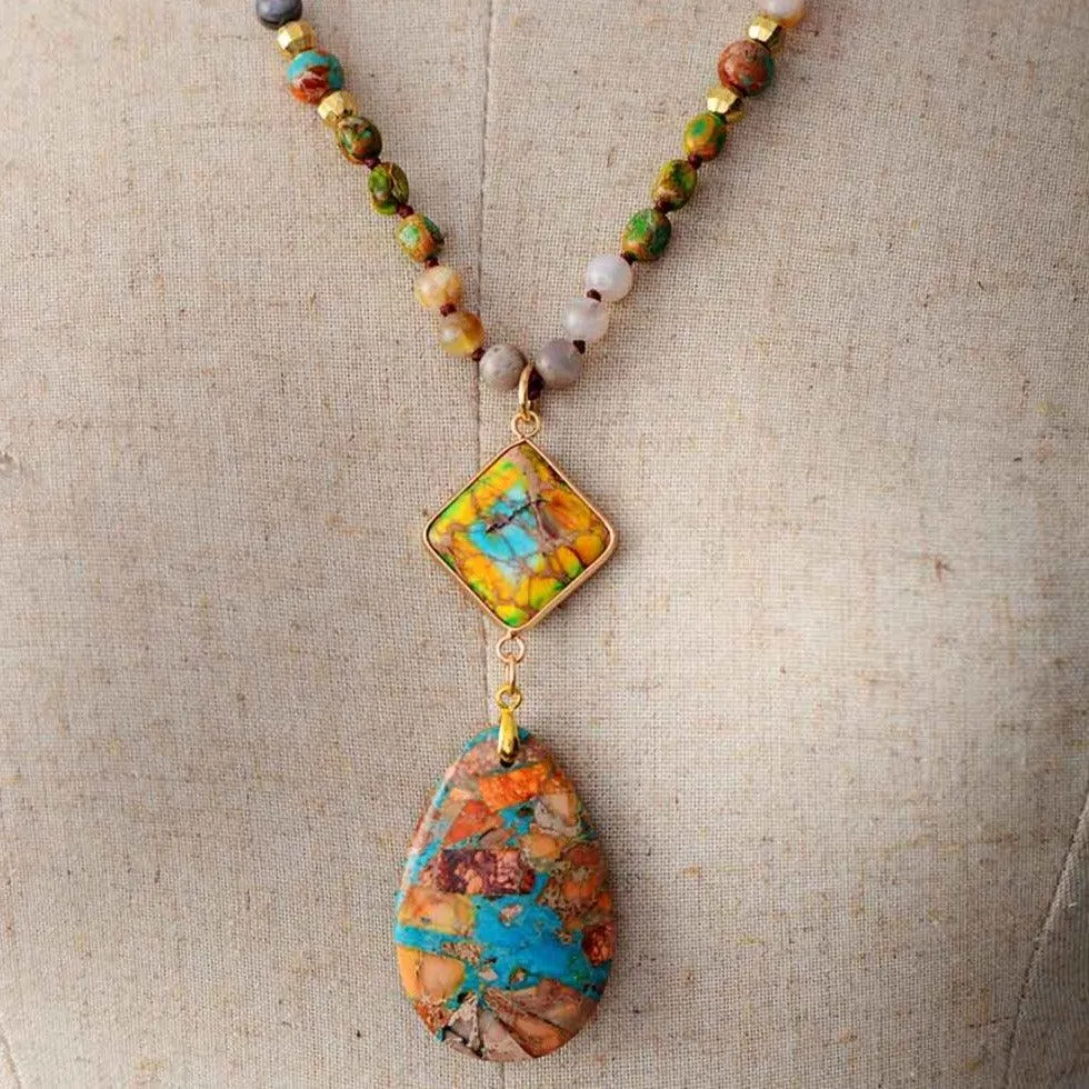'Gidharra' Agate & Jasper Pendant Necklace