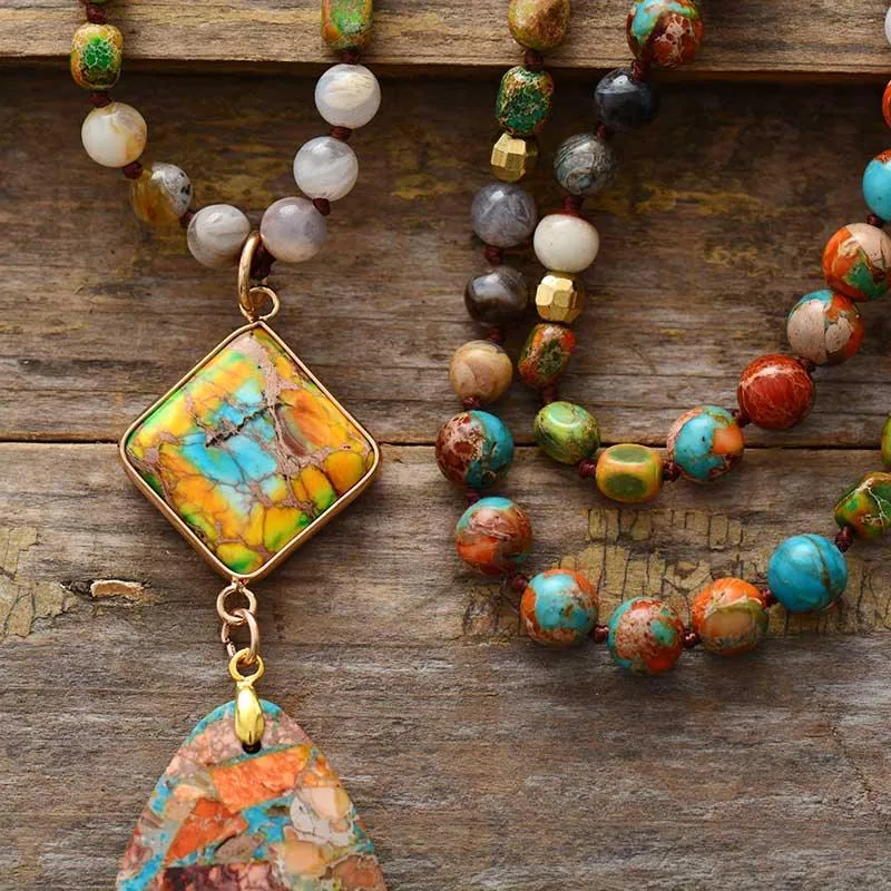 'Gidharra' Agate & Jasper Pendant Necklace