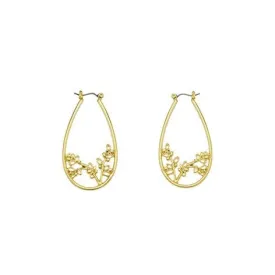 Goldtone Oval Cutout Floral Hoop Earrings