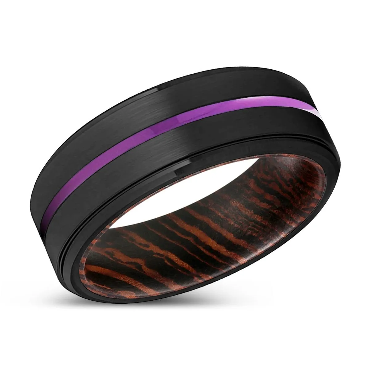 GRAFTON | Wenge Wood, Black Tungsten Ring, Purple Groove, Stepped Edge
