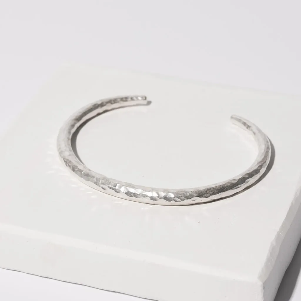 Hammered Cuff Bangle - Sterling Silver