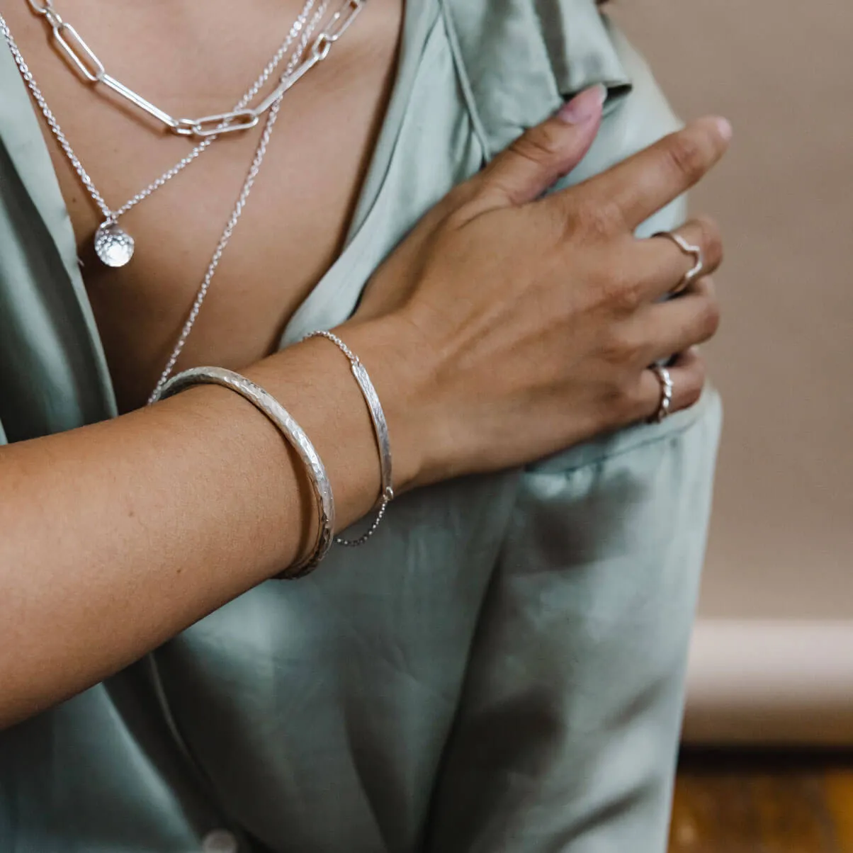 Hammered Cuff Bangle - Sterling Silver