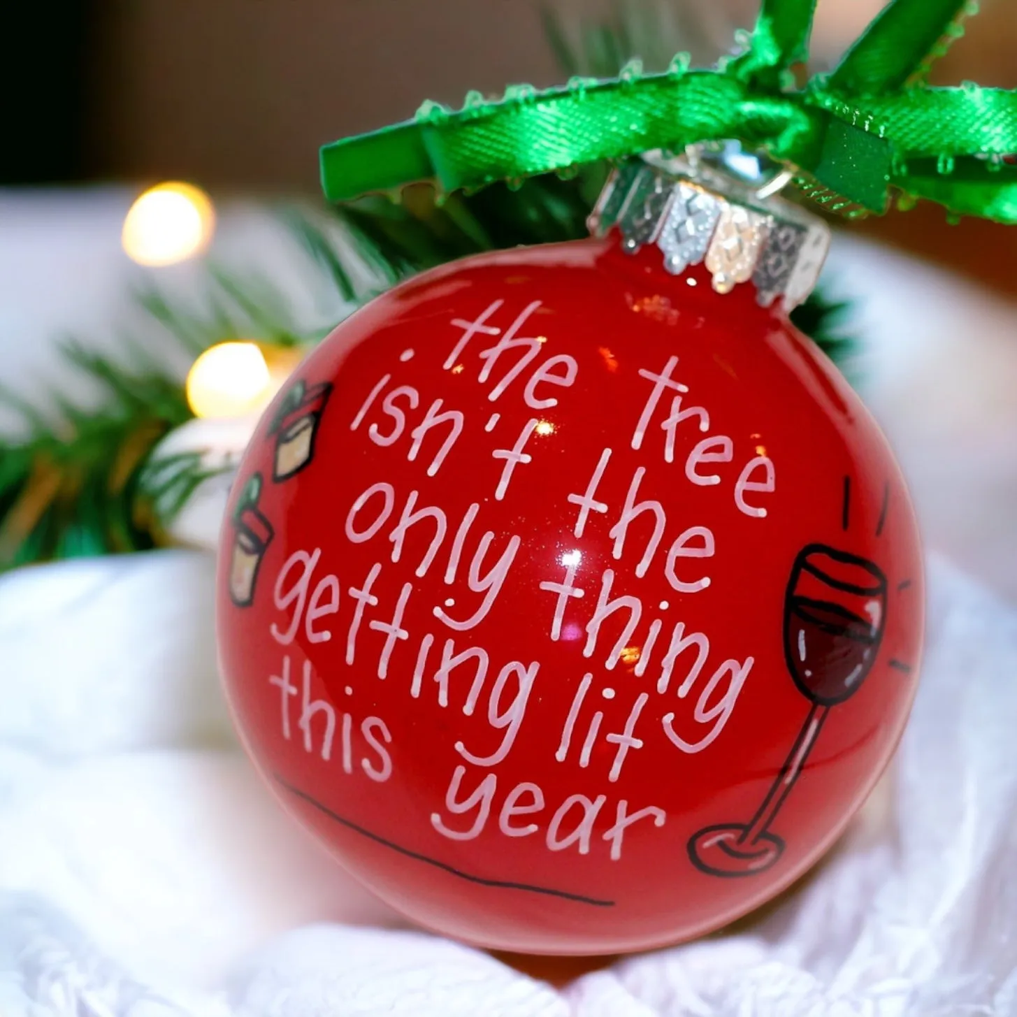 Holiday Christmas Ornament - "Getting Lit " - Hand Painted Ornament, Handmade Ornament, Drunk Santa, Secret Santa Gift, Tequila Shots