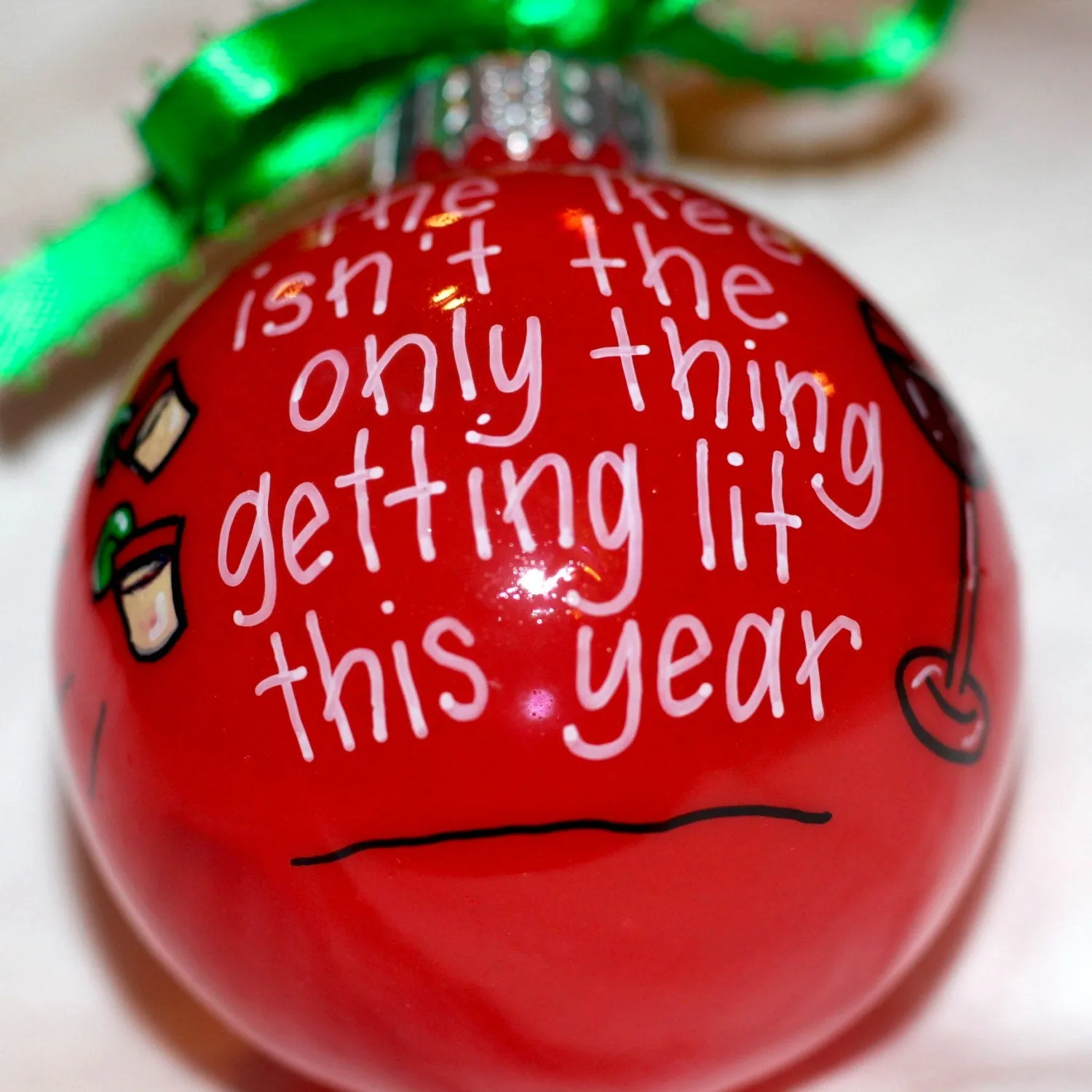 Holiday Christmas Ornament - "Getting Lit " - Hand Painted Ornament, Handmade Ornament, Drunk Santa, Secret Santa Gift, Tequila Shots