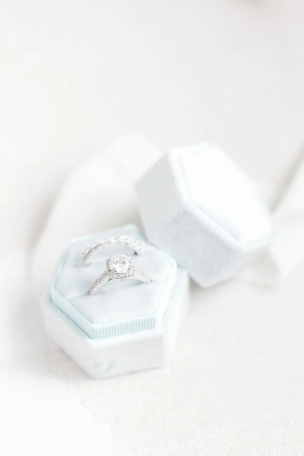 Ice Blue Velvet Hexagon Ring Box