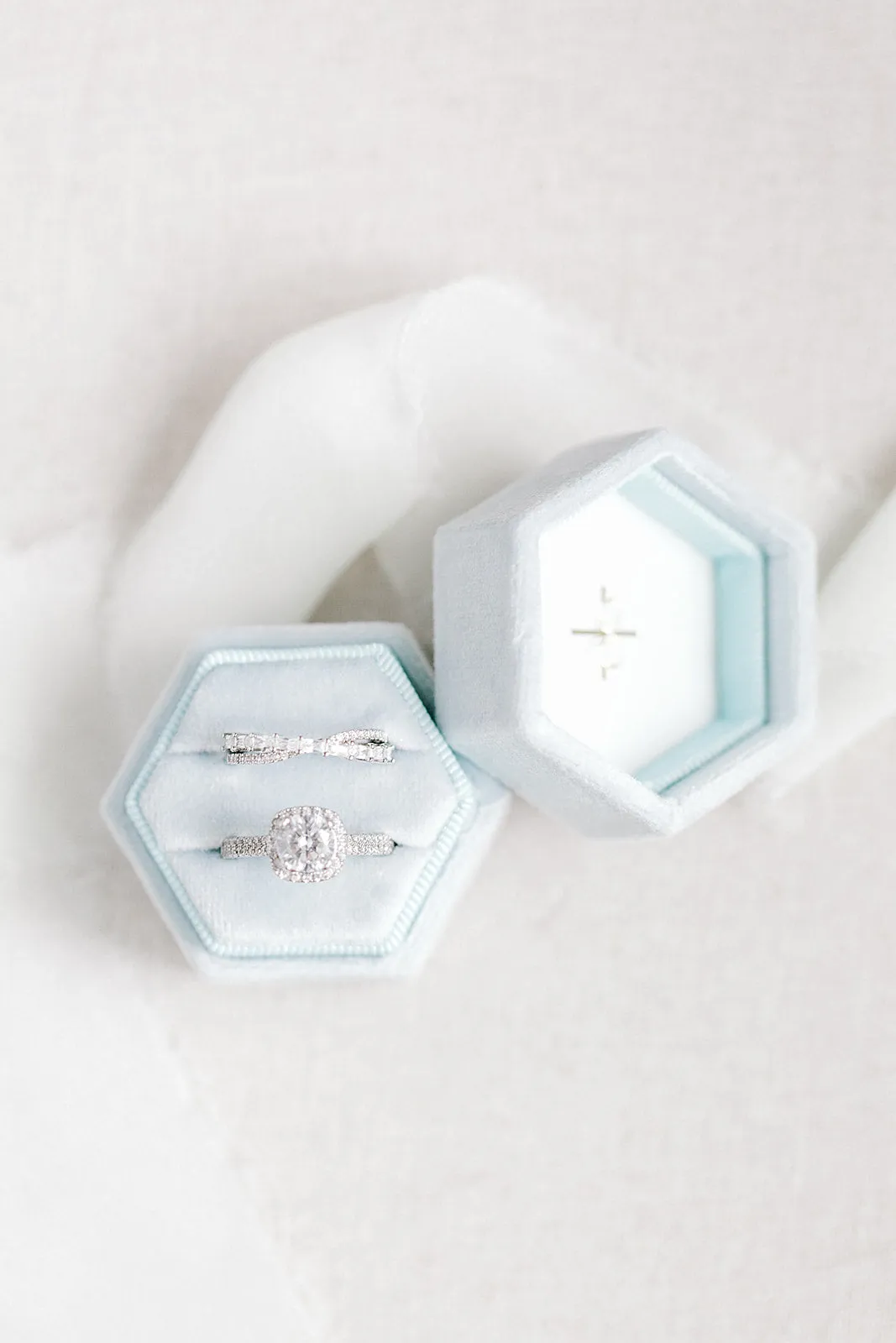 Ice Blue Velvet Hexagon Ring Box