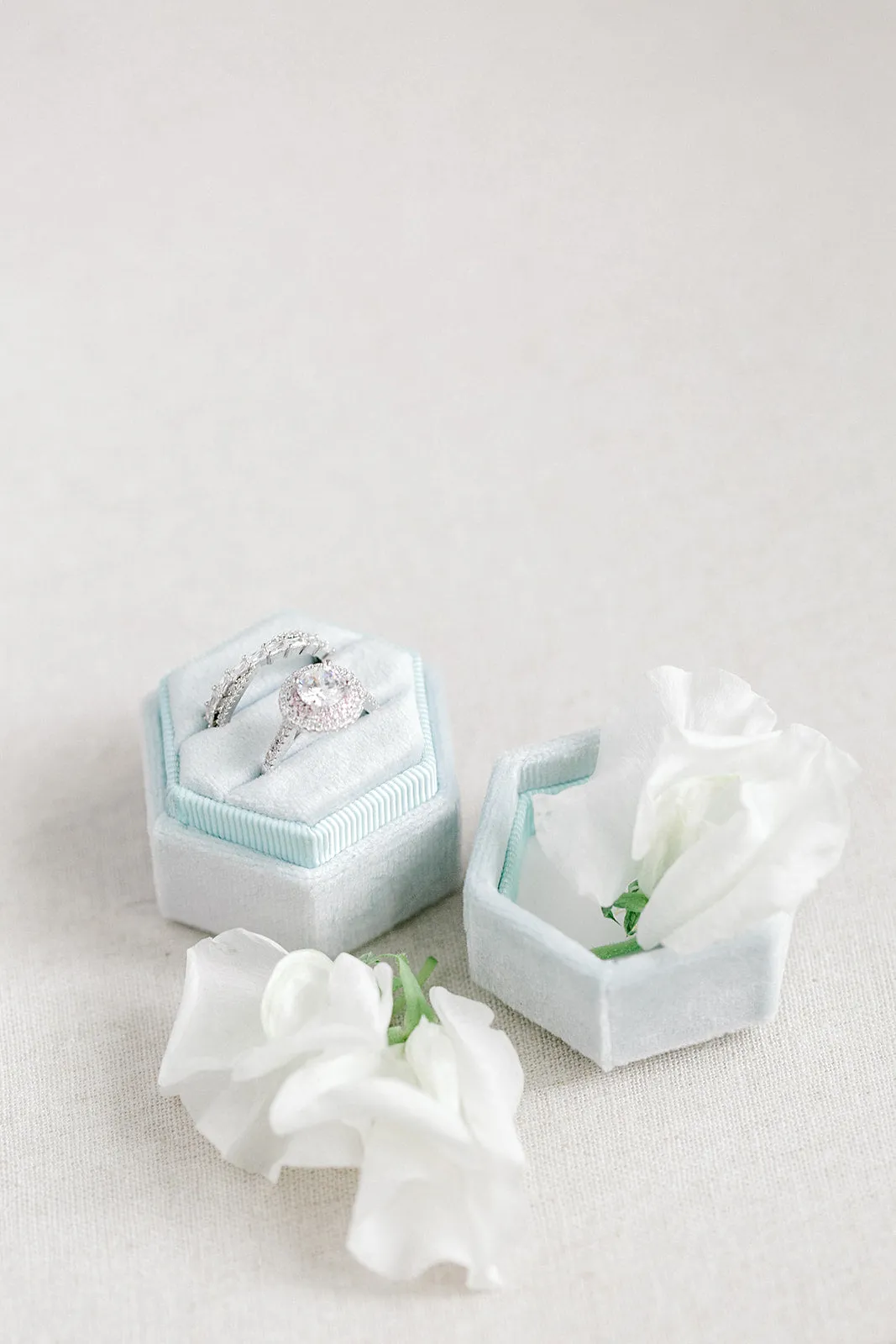Ice Blue Velvet Hexagon Ring Box