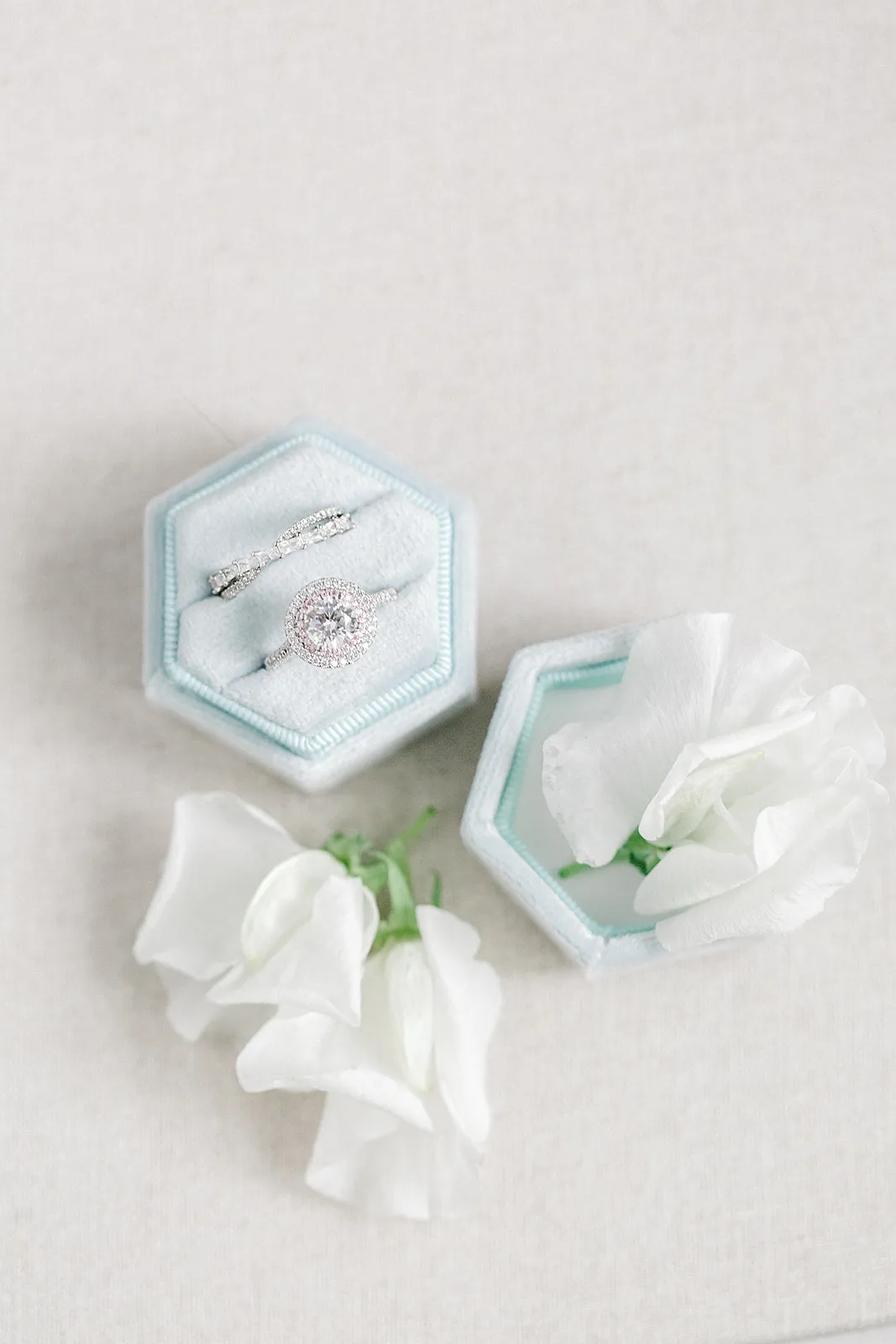 Ice Blue Velvet Hexagon Ring Box