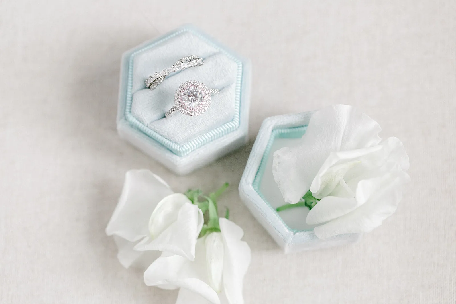 Ice Blue Velvet Hexagon Ring Box