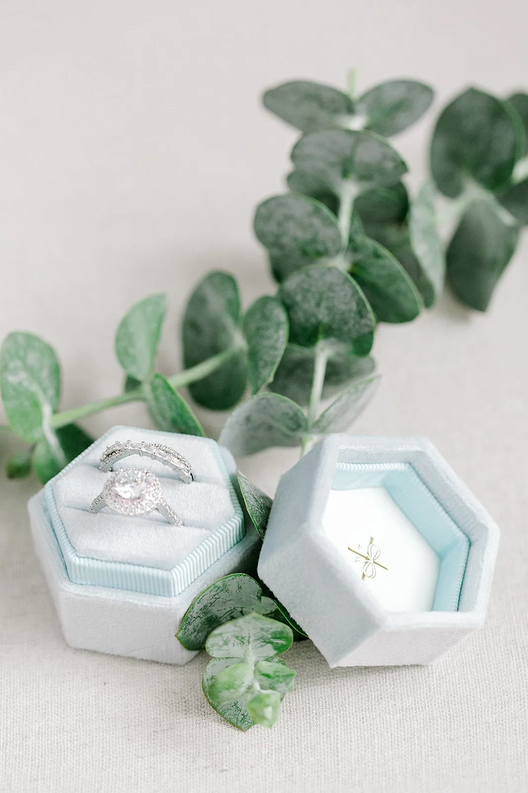 Ice Blue Velvet Hexagon Ring Box