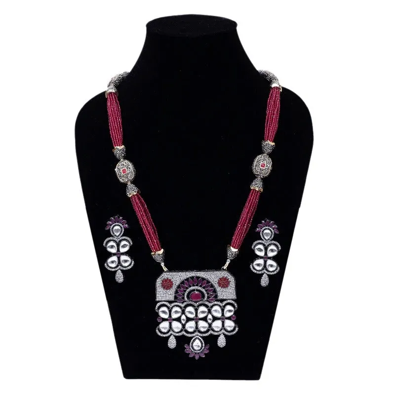 Imeora Exclusive Designer Red  Long Necklace Set