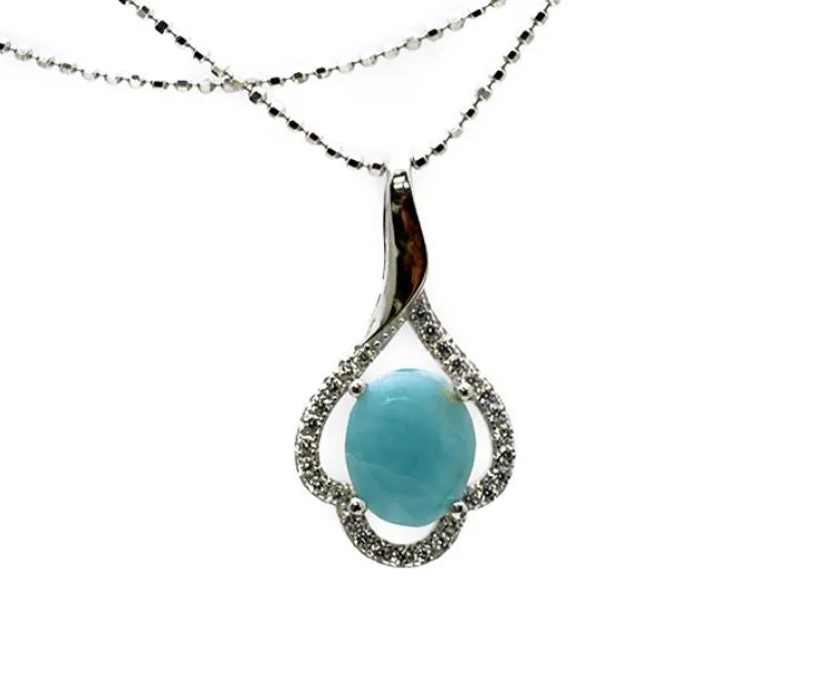 Larimar 18X8mm Pendant With White Sapphire Accents