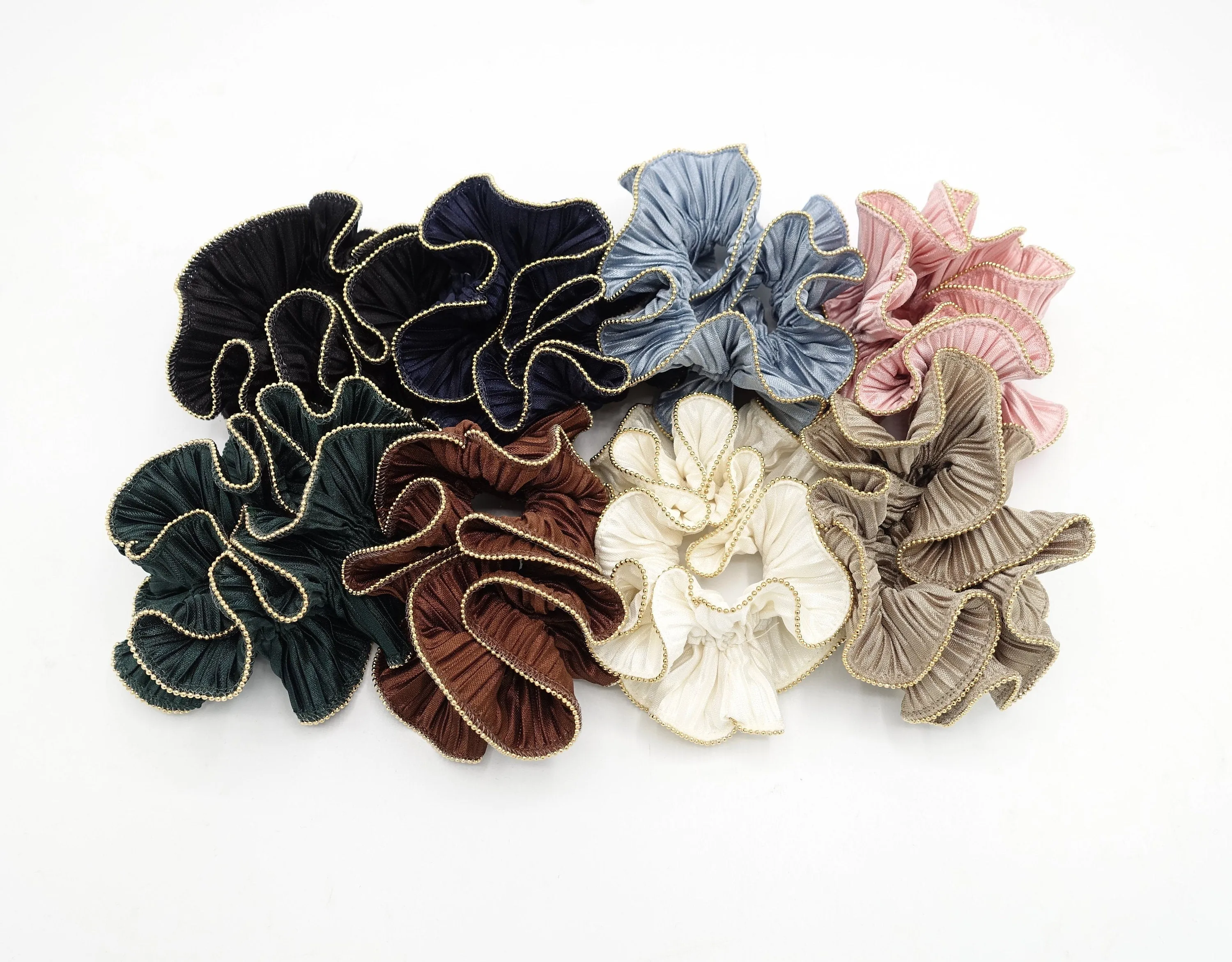 pleated scrunchies  metal edge hair elastic hair tie women hair scrunchy