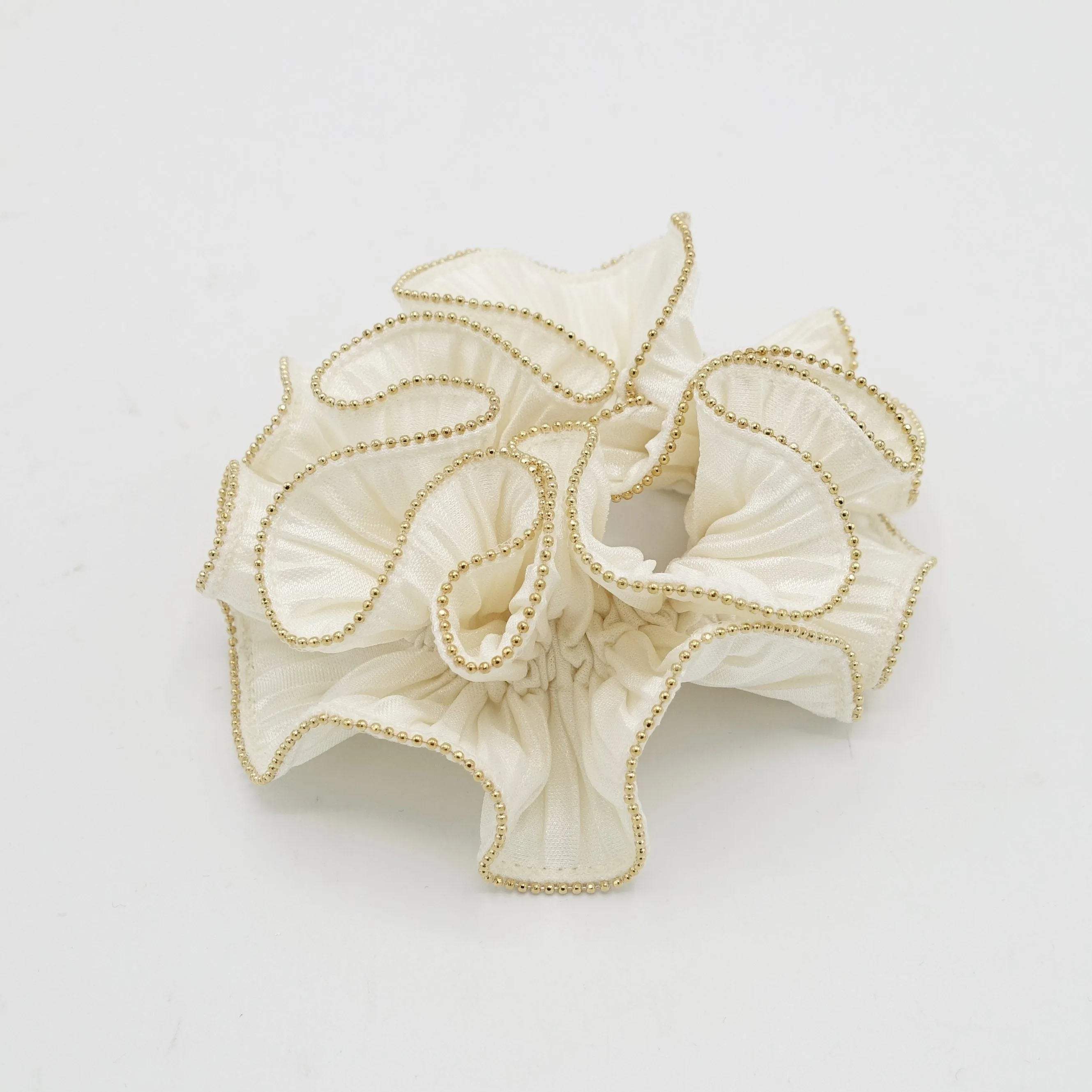 pleated scrunchies  metal edge hair elastic hair tie women hair scrunchy