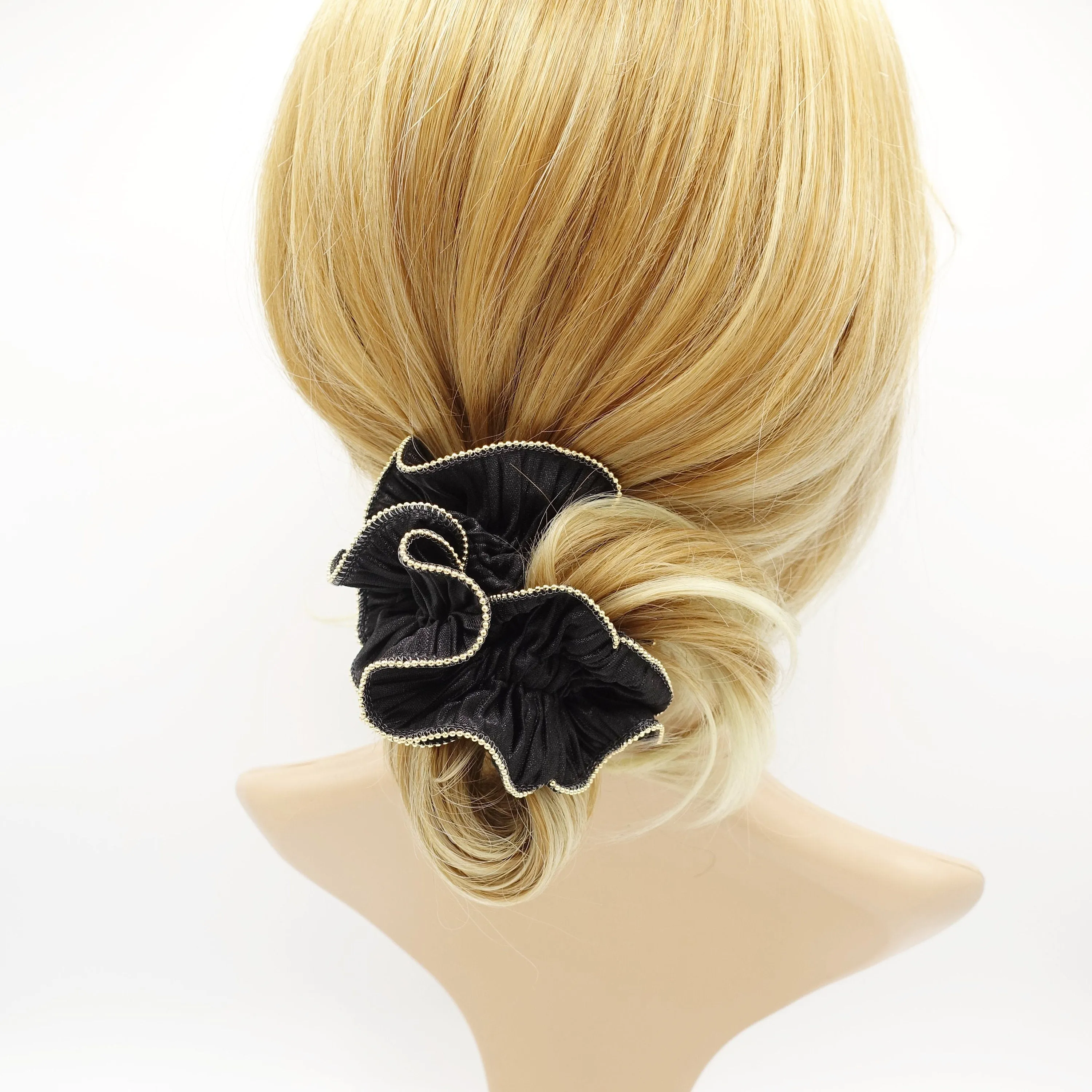 pleated scrunchies  metal edge hair elastic hair tie women hair scrunchy