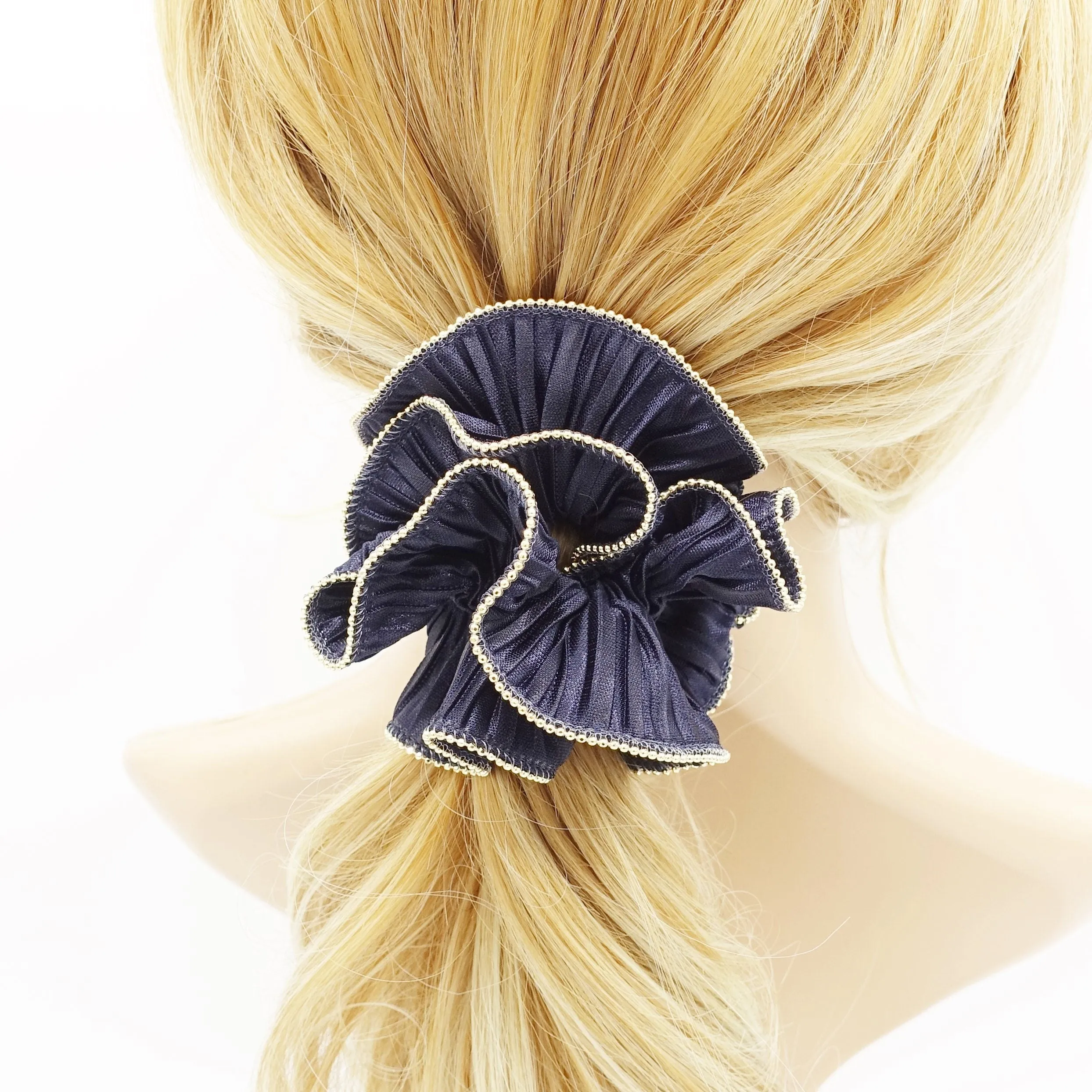 pleated scrunchies  metal edge hair elastic hair tie women hair scrunchy