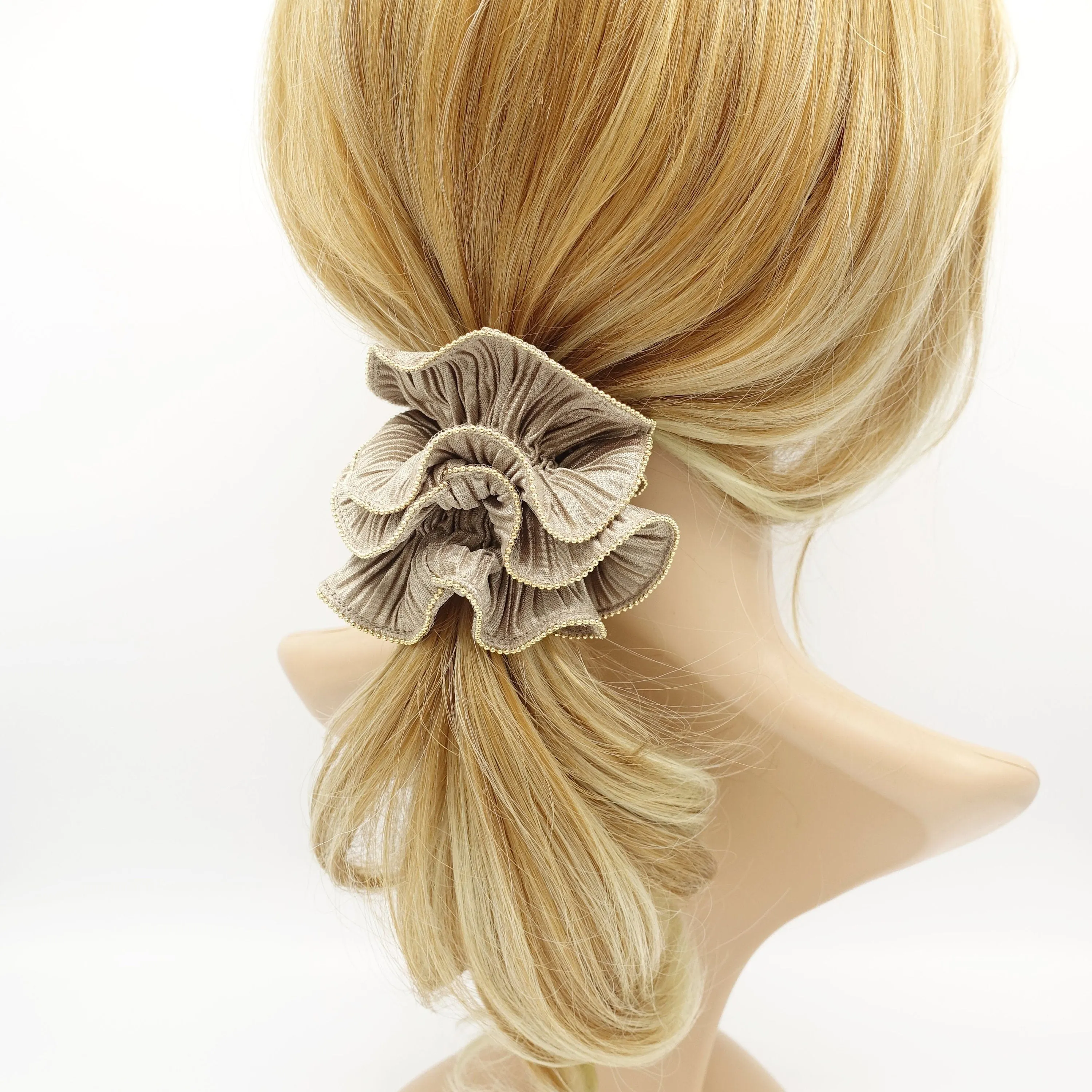 pleated scrunchies  metal edge hair elastic hair tie women hair scrunchy