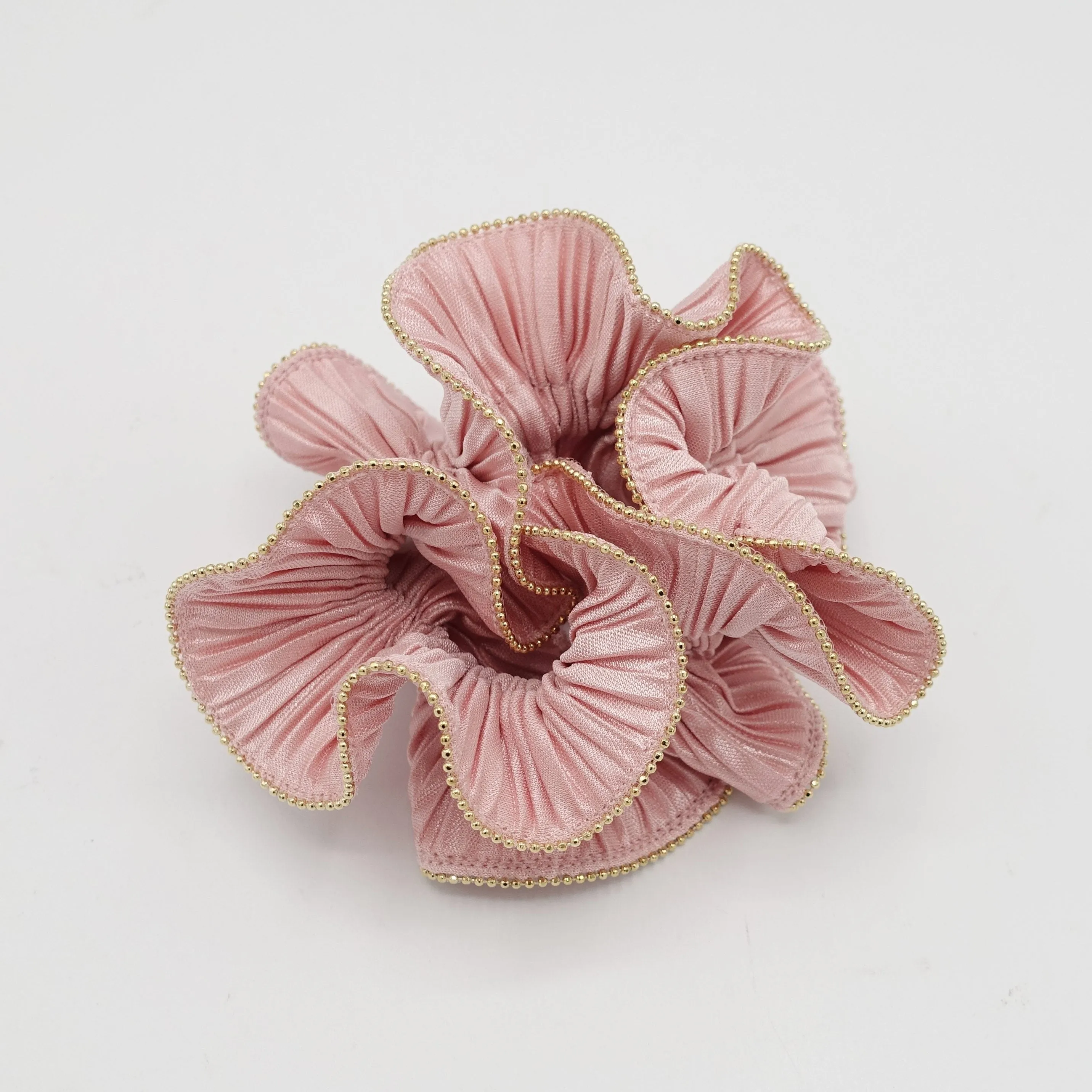 pleated scrunchies  metal edge hair elastic hair tie women hair scrunchy
