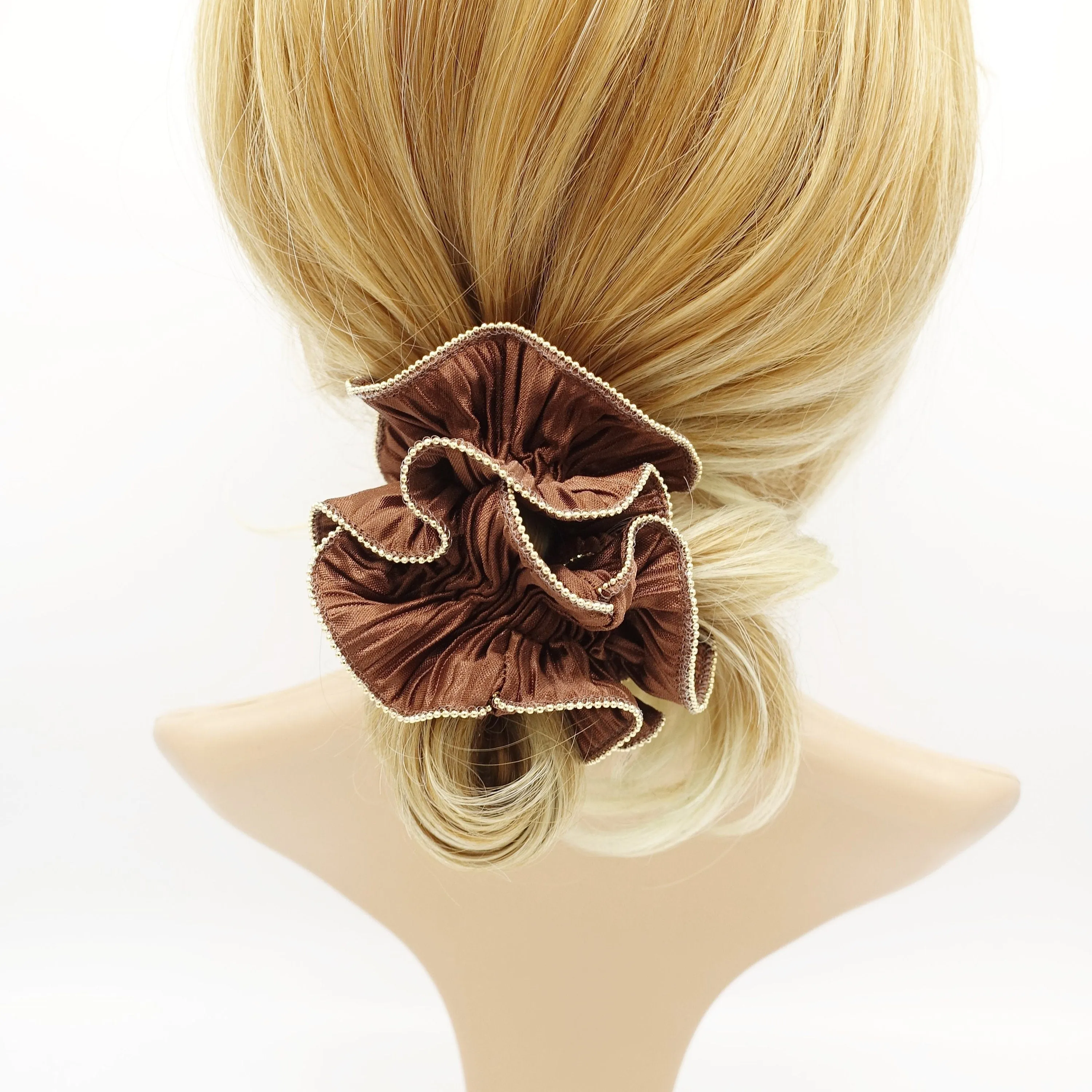 pleated scrunchies  metal edge hair elastic hair tie women hair scrunchy