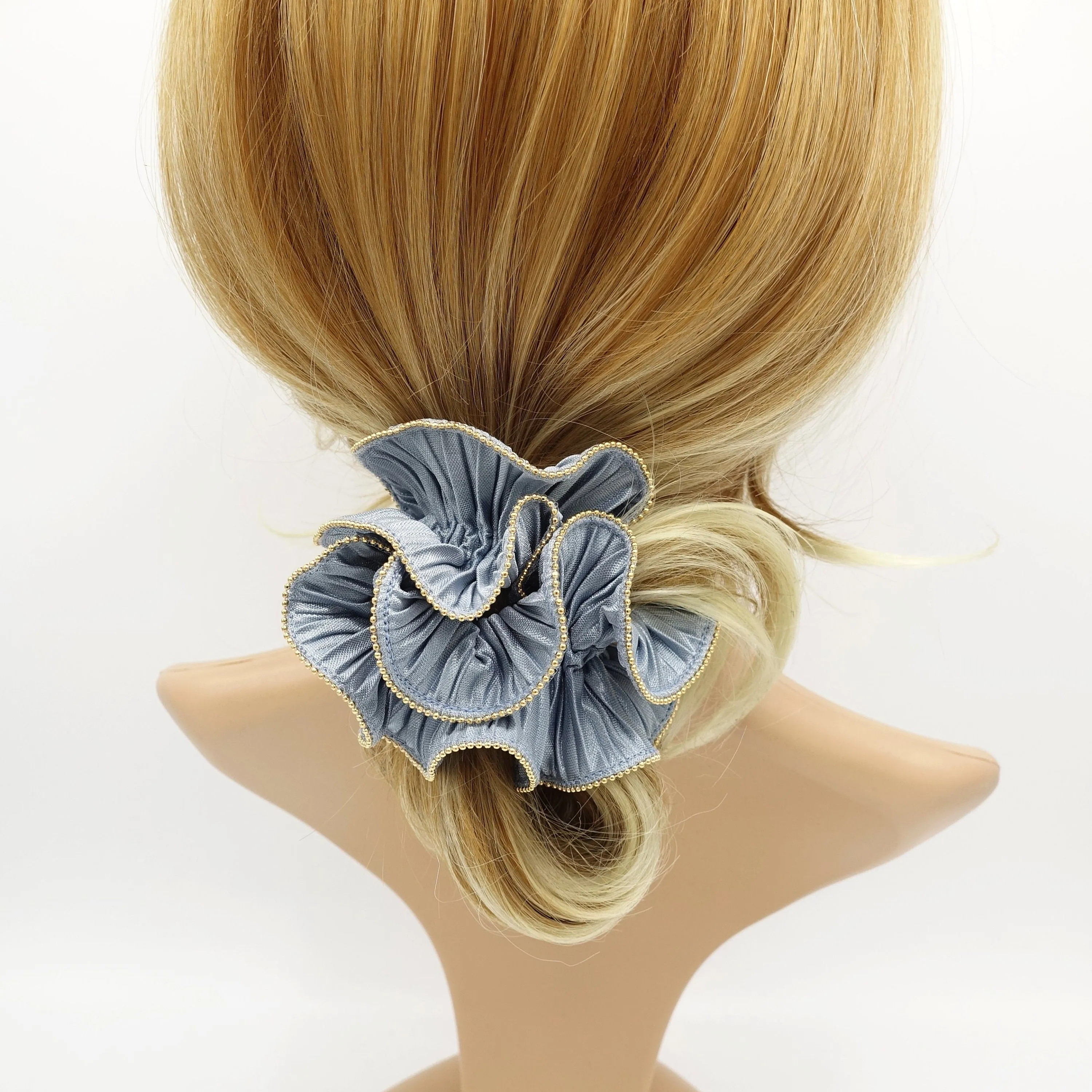 pleated scrunchies  metal edge hair elastic hair tie women hair scrunchy