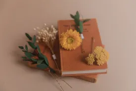 Preserved Eucalyptus & Yellow Yarrow Flowers With Yellow Straw Flowers Boho Bridal Hair Pin Set 5 Piece