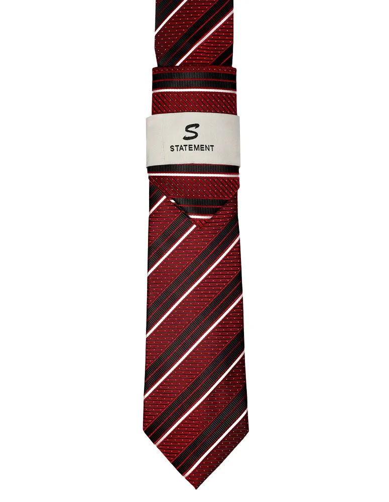 RED STRIPE 2 PC TIE & HANKIE SET