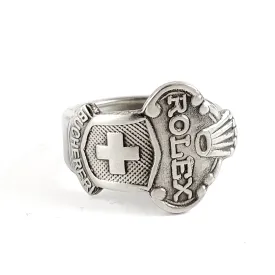 Rolex Swiss Cross Lugano Stainless Steel Spoon Ring
