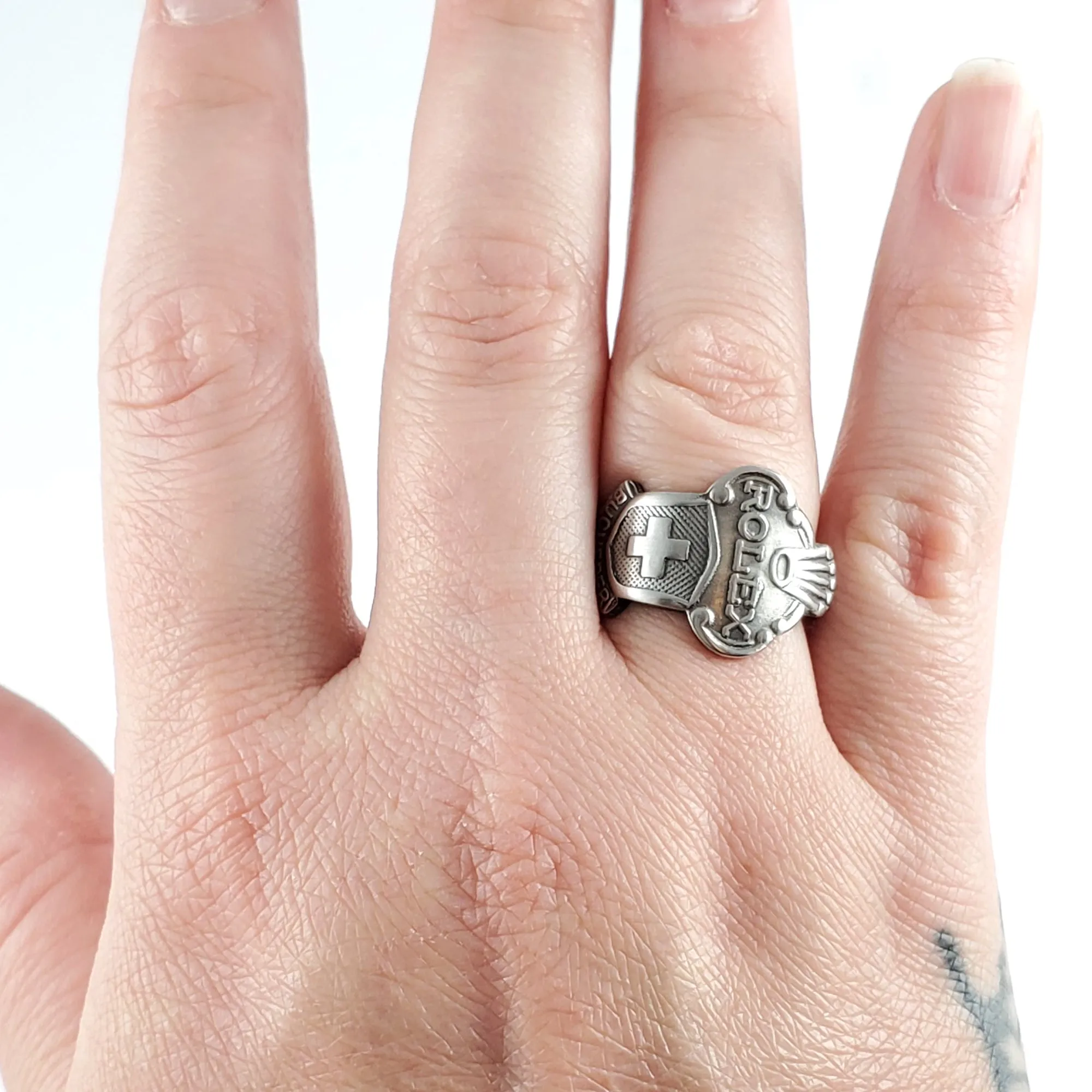 Rolex Swiss Cross Lugano Stainless Steel Spoon Ring