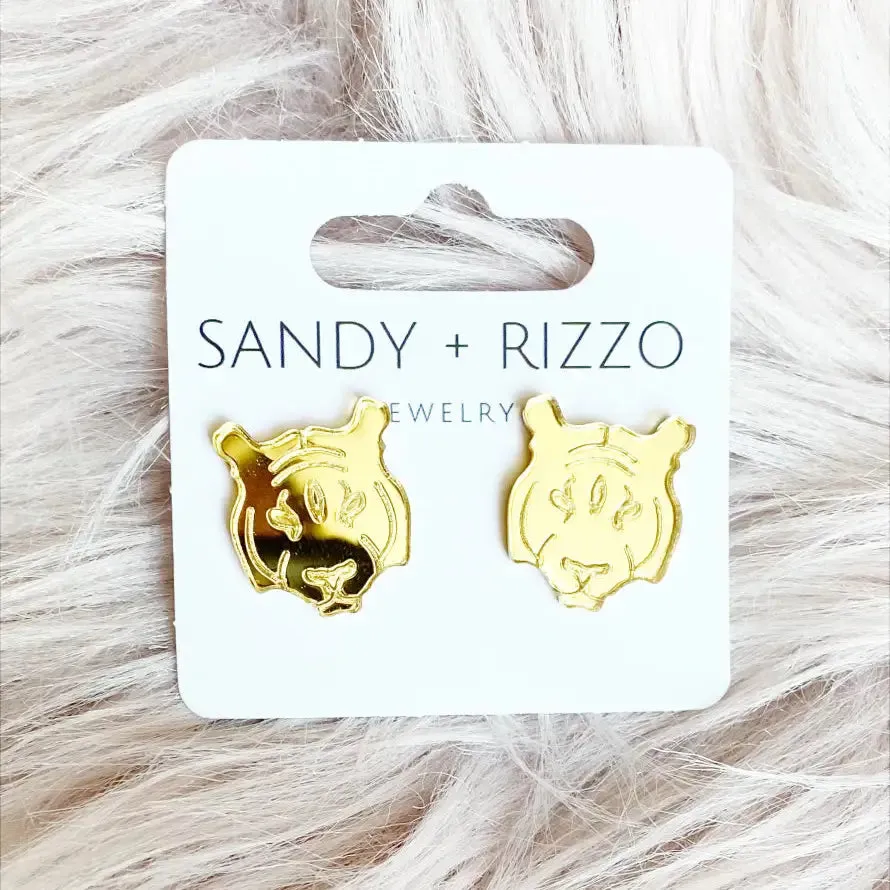 Sandy   Rizzo 'Small Golden Tiger Stud Earrings'